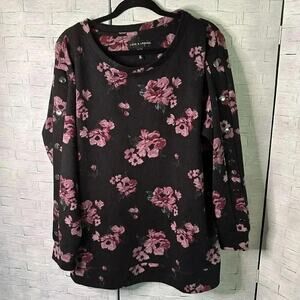 Love & legend Womens Blouse floral silver grommets down sleeve floral Plus Size